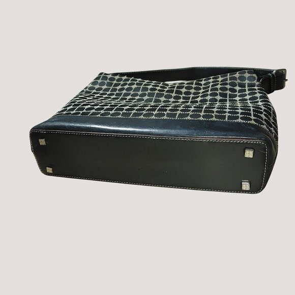 Kate Spade Should Bag New York Black Beige Canvas Leather Patterned Shoulder - Picture 6 of 8